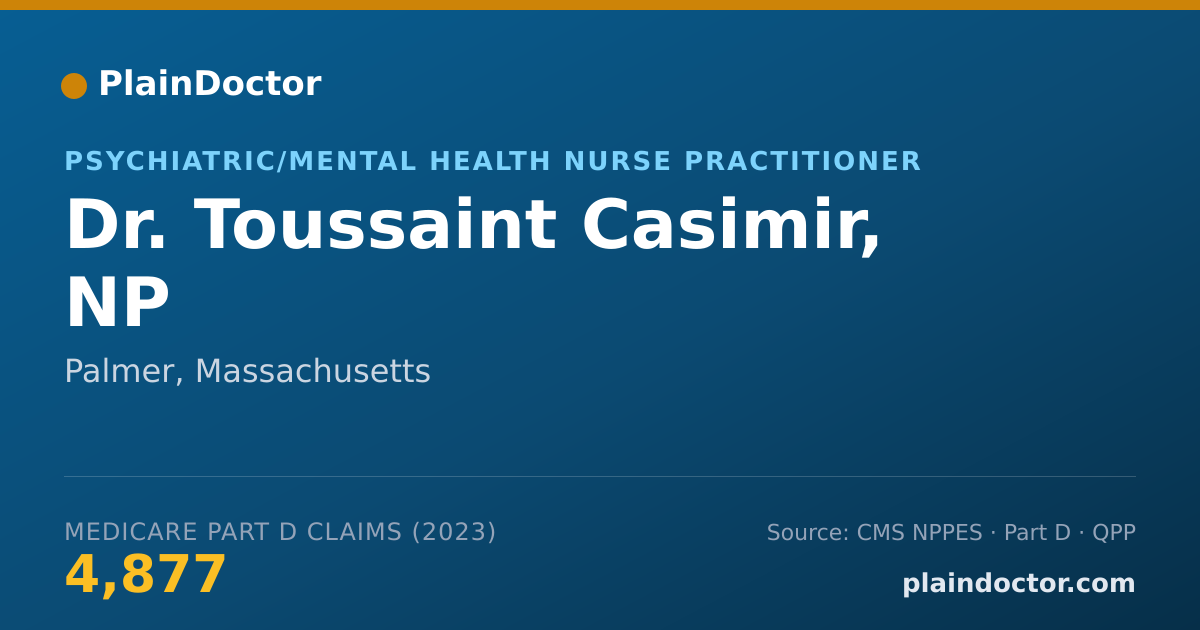 Shareable card for Toussaint Casimir, NP - Psychiatric/Mental Health Nurse Practitioner, Palmer, MA