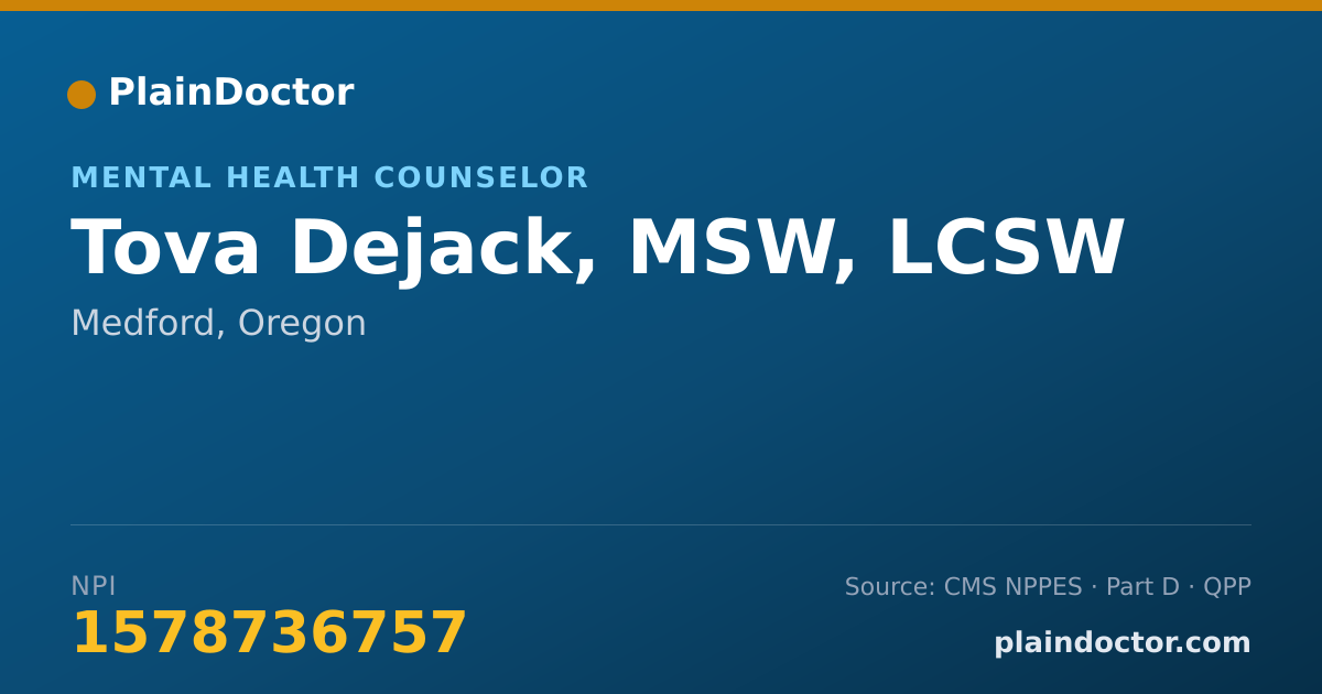 Shareable card for Tova Dejack, MSW, LCSW - Mental Health Counselor, Medford, OR