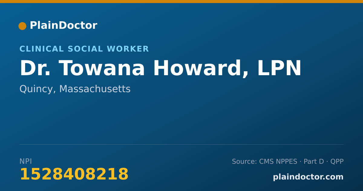 Shareable card for Towana Howard, LPN - Clinical Social Worker, Quincy, MA