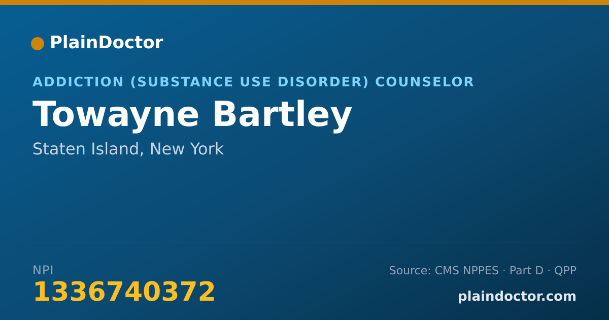 Shareable card for Towayne Bartley - Addiction (Substance Use Disorder) Counselor, Staten Island, NY