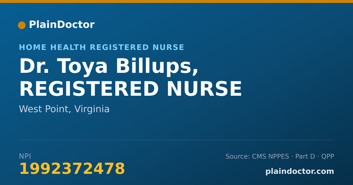 Shareable card for Toya Billups, REGISTERED NURSE - Home Health Registered Nurse, West Point, VA