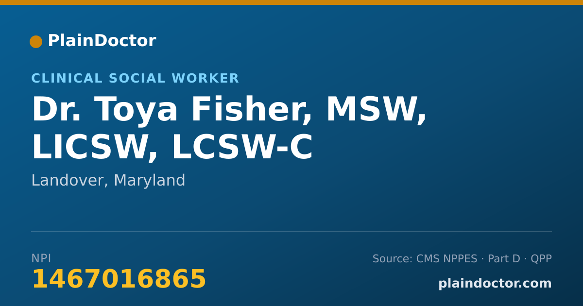 Shareable card for Toya Fisher, MSW, LICSW, LCSW-C - Clinical Social Worker, Landover, MD