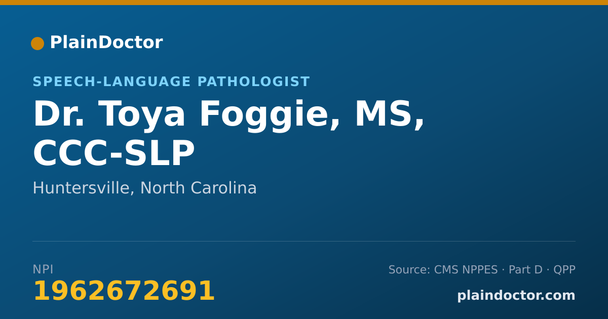Shareable card for Toya Foggie, MS, CCC-SLP - Speech-Language Pathologist, Huntersville, NC
