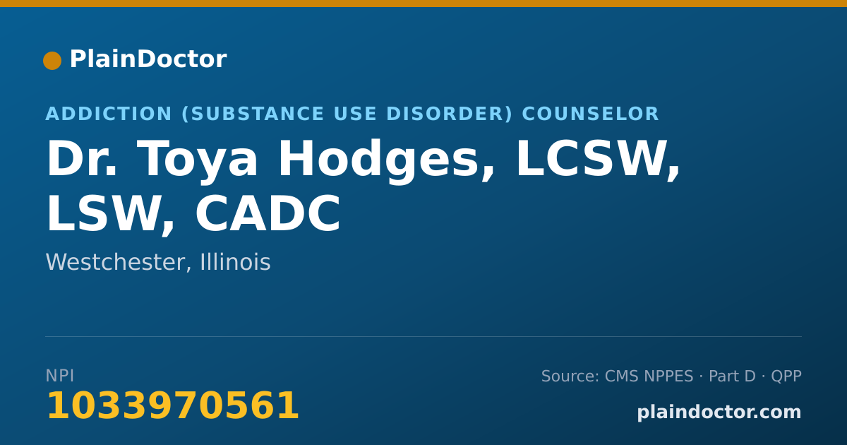 Shareable card for Toya Hodges, LCSW, LSW, CADC - Addiction (Substance Use Disorder) Counselor, Westchester, IL