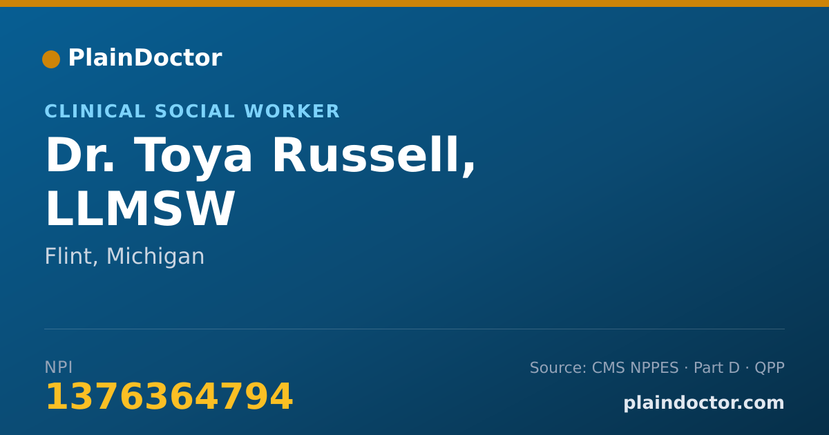 Shareable card for Toya Russell, LLMSW - Clinical Social Worker, Flint, MI