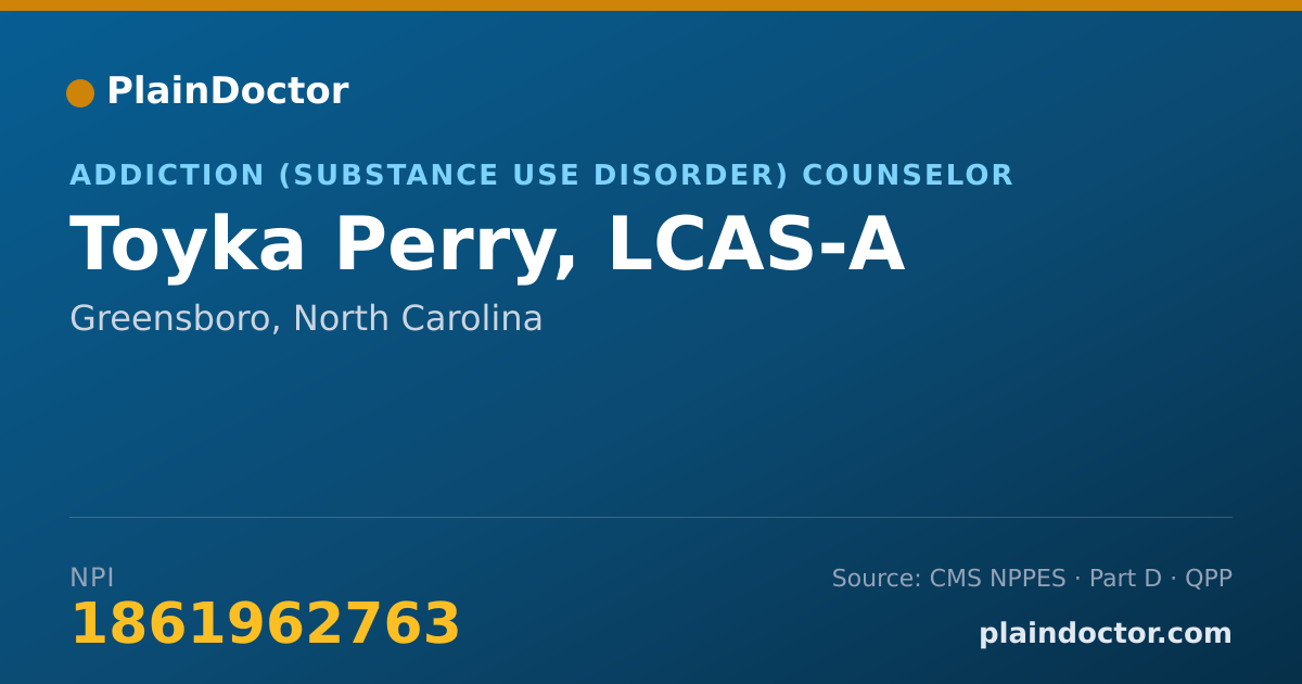 Shareable card for Toyka Perry, LCAS-A - Addiction (Substance Use Disorder) Counselor, Greensboro, NC