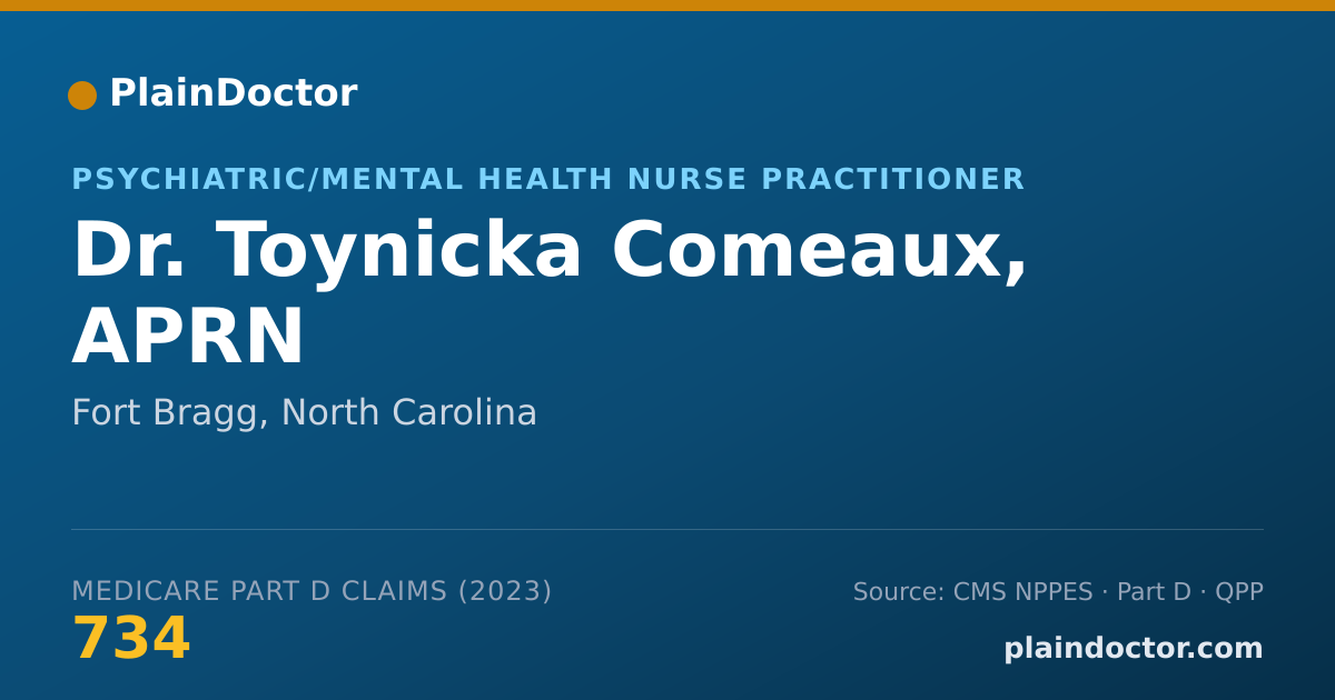 Shareable card for Toynicka Comeaux, APRN - Psychiatric/Mental Health Nurse Practitioner, Fort Bragg, NC