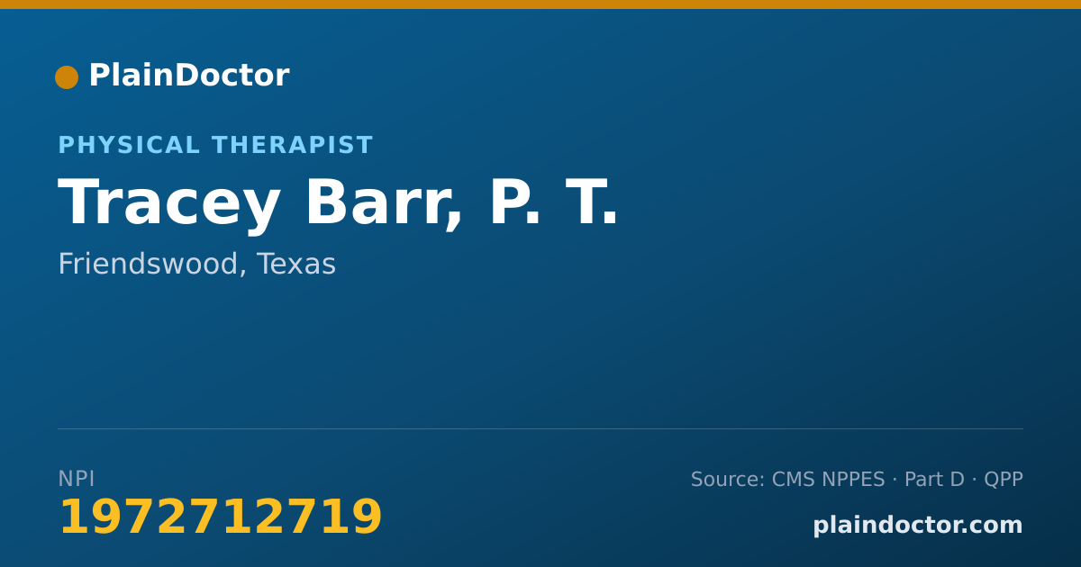 Shareable card for Tracey Barr, P. T. - Physical Therapist, Friendswood, TX
