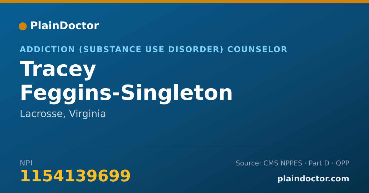 Shareable card for Tracey Feggins-Singleton - Addiction (Substance Use Disorder) Counselor, Lacrosse, VA