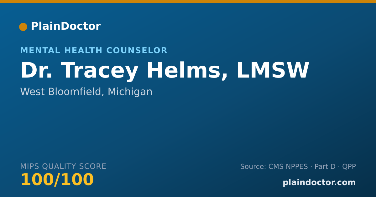 Shareable card for Tracey Helms, LMSW - Mental Health Counselor, West Bloomfield, MI