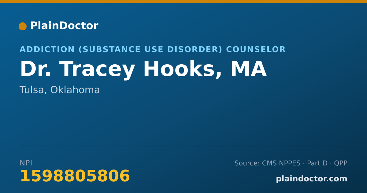 Shareable card for Tracey Hooks, MA - Addiction (Substance Use Disorder) Counselor, Tulsa, OK