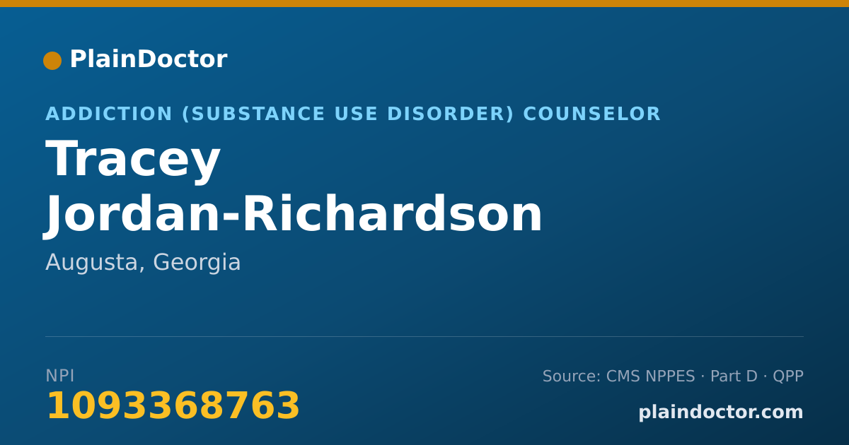 Shareable card for Tracey Jordan-Richardson - Addiction (Substance Use Disorder) Counselor, Augusta, GA