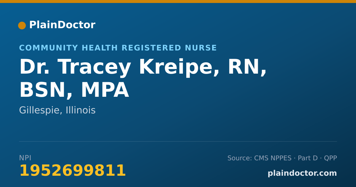 Shareable card for Tracey Kreipe, RN, BSN, MPA - Community Health Registered Nurse, Gillespie, IL