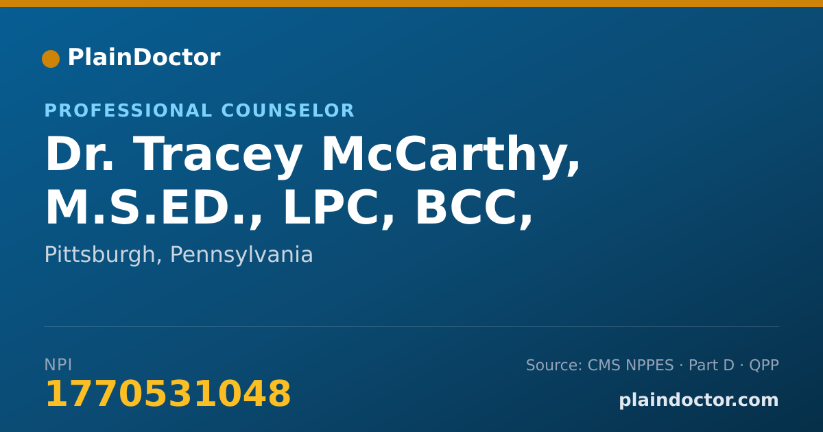 Shareable card for Tracey McCarthy, M.S.ED., LPC, BCC, - Professional Counselor, Pittsburgh, PA