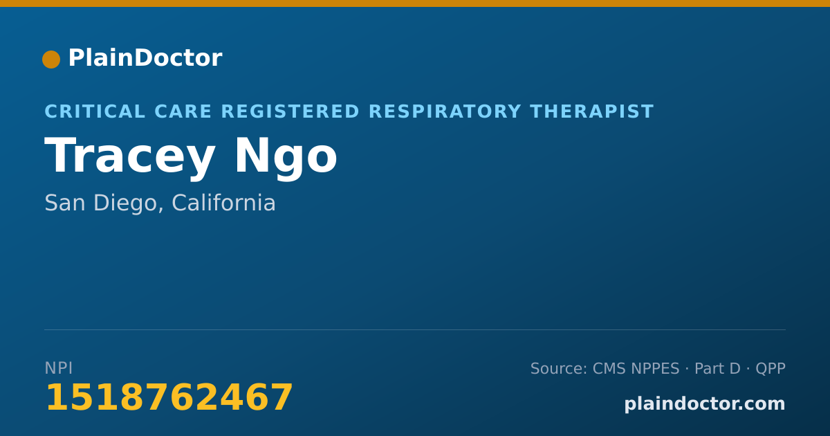 Shareable card for Tracey Ngo - Critical Care Registered Respiratory Therapist, San Diego, CA