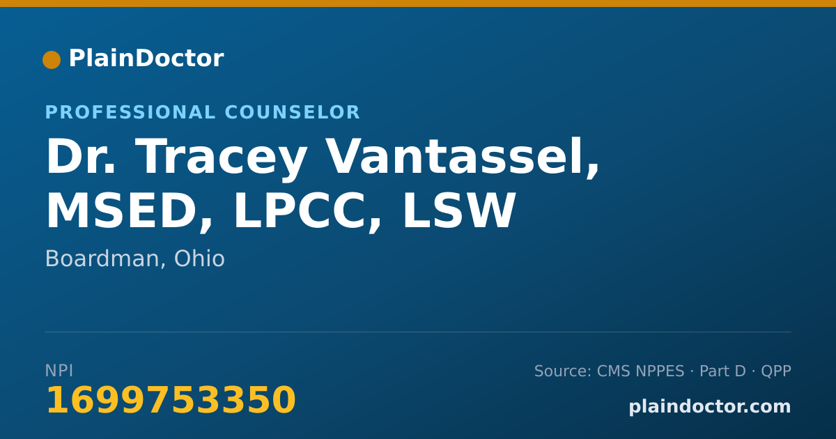 Shareable card for Tracey Vantassel, MSED, LPCC, LSW - Professional Counselor, Boardman, OH