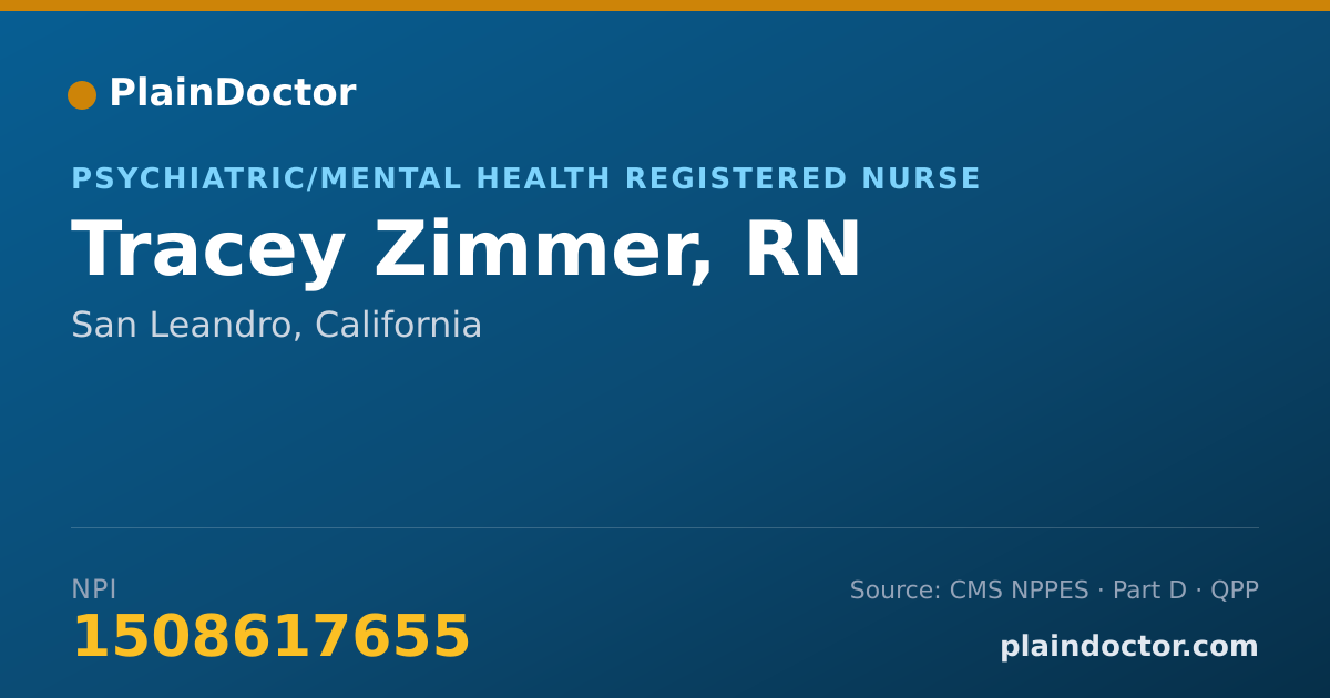 Shareable card for Tracey Zimmer, RN - Psychiatric/Mental Health Registered Nurse, San Leandro, CA