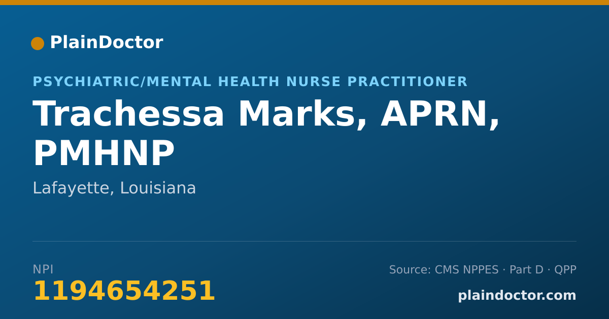 Shareable card for Trachessa Marks, APRN, PMHNP - Psychiatric/Mental Health Nurse Practitioner, Lafayette, LA