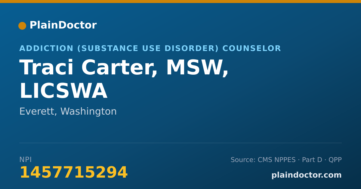 Shareable card for Traci Carter, MSW, LICSWA - Addiction (Substance Use Disorder) Counselor, Everett, WA