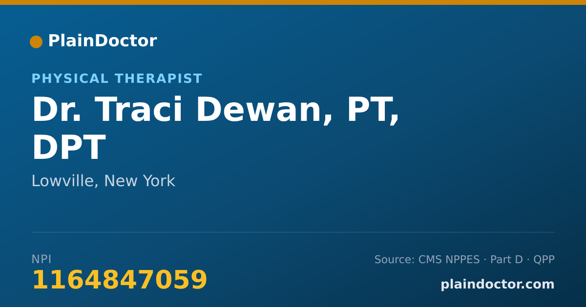 Shareable card for Traci Dewan, PT, DPT - Physical Therapist, Lowville, NY