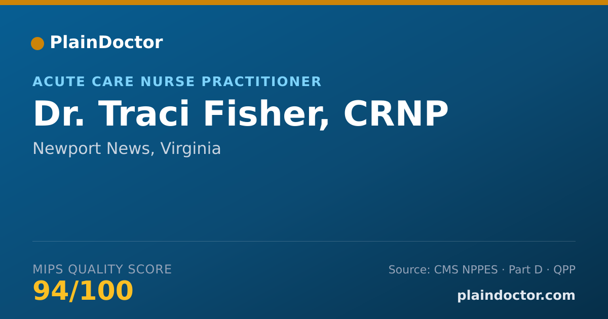 Shareable card for Traci Fisher, CRNP - Acute Care Nurse Practitioner, Newport News, VA