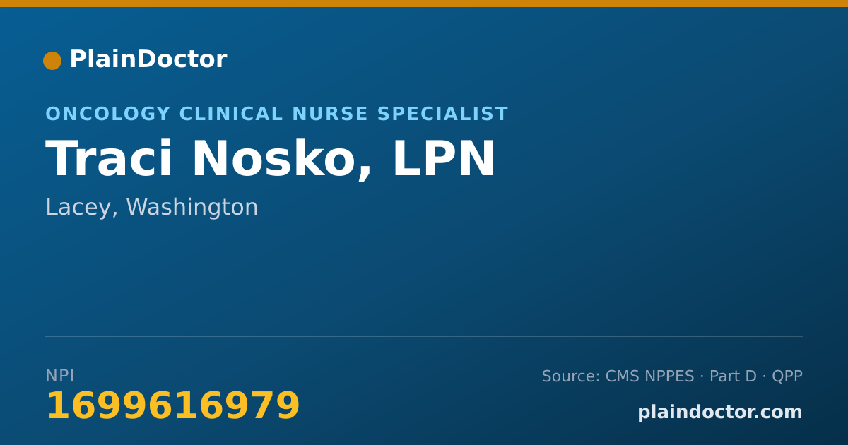 Shareable card for Traci Nosko, LPN - Oncology Clinical Nurse Specialist, Lacey, WA