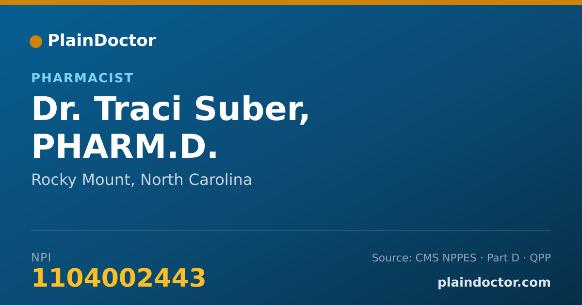 Shareable card for Traci Suber, PHARM.D. - Pharmacist, Rocky Mount, NC