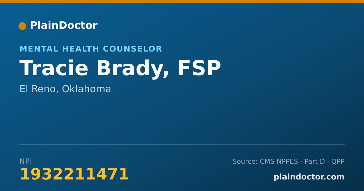 Shareable card for Tracie Brady, FSP - Mental Health Counselor, El Reno, OK