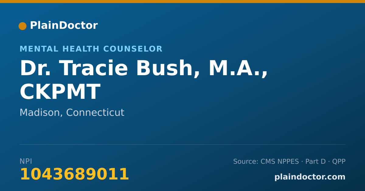 Shareable card for Tracie Bush, M.A., CKPMT - Mental Health Counselor, Madison, CT