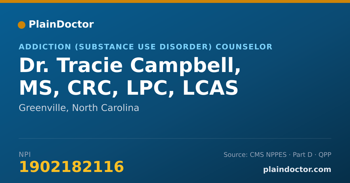 Shareable card for Tracie Campbell, MS, CRC, LPC, LCAS - Addiction (Substance Use Disorder) Counselor, Greenville, NC