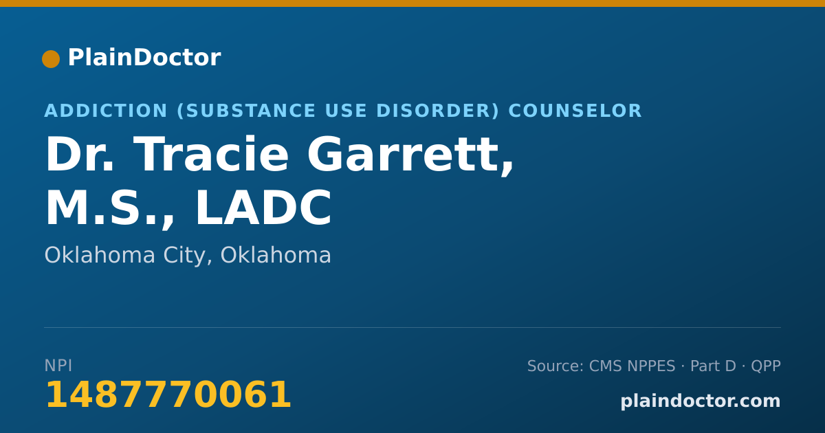Shareable card for Tracie Garrett, M.S., LADC - Addiction (Substance Use Disorder) Counselor, Oklahoma City, OK