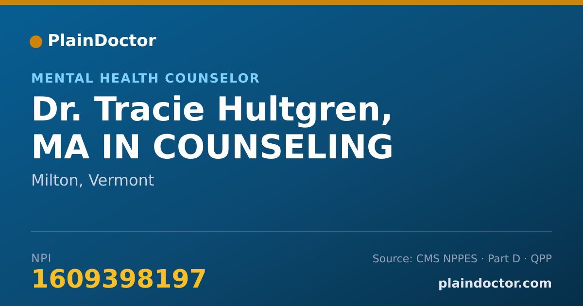 Shareable card for Tracie Hultgren, MA IN COUNSELING - Mental Health Counselor, Milton, VT