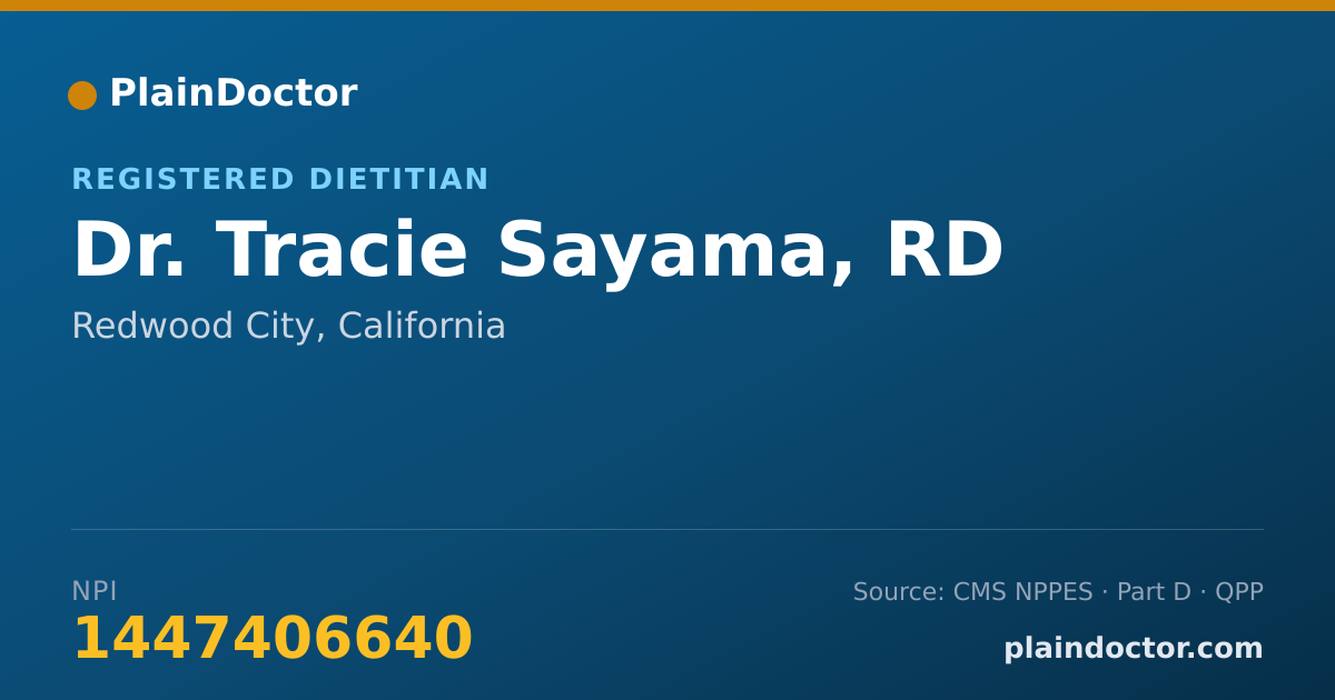 Shareable card for Tracie Sayama, RD - Registered Dietitian, Redwood City, CA