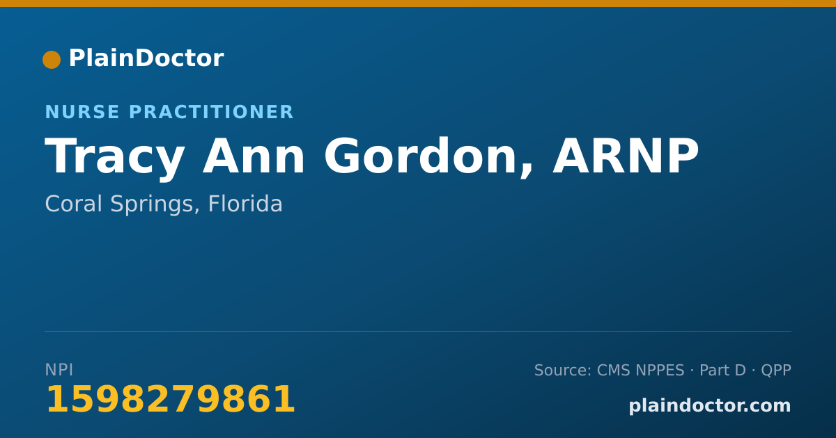 Shareable card for Tracy Ann Gordon, ARNP - Nurse Practitioner, Coral Springs, FL
