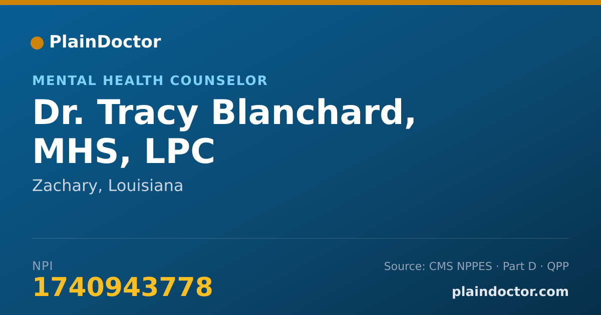Shareable card for Tracy Blanchard, MHS, LPC - Mental Health Counselor, Zachary, LA