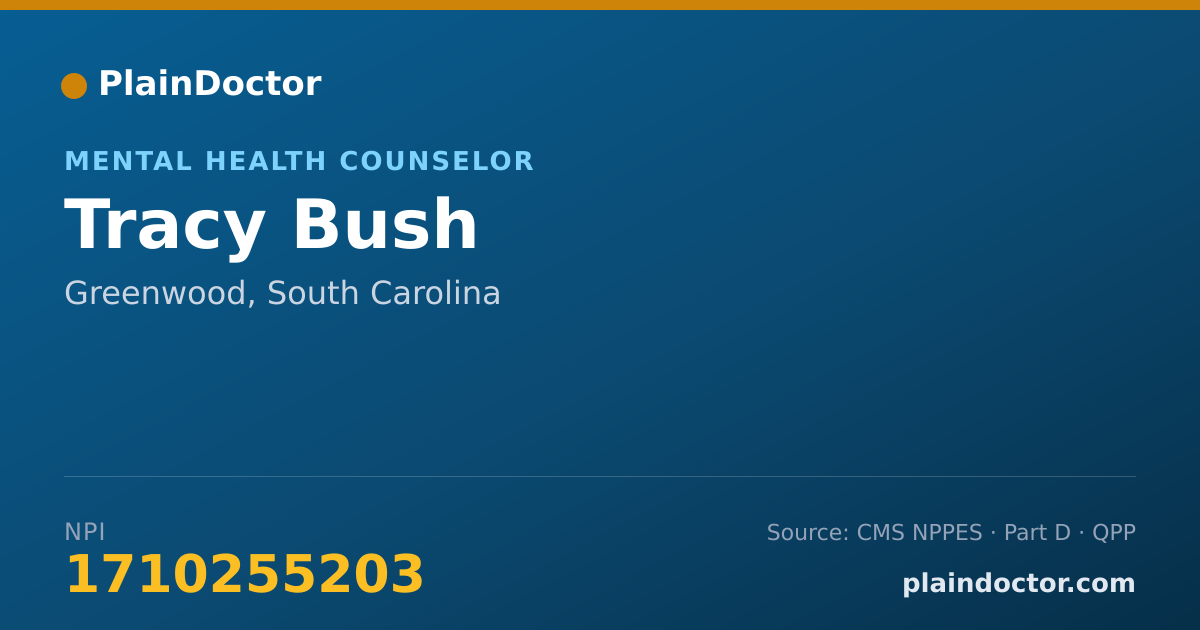 Shareable card for Tracy Bush - Mental Health Counselor, Greenwood, SC