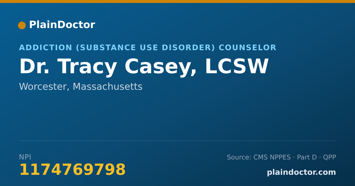 Shareable card for Tracy Casey, LCSW - Addiction (Substance Use Disorder) Counselor, Worcester, MA