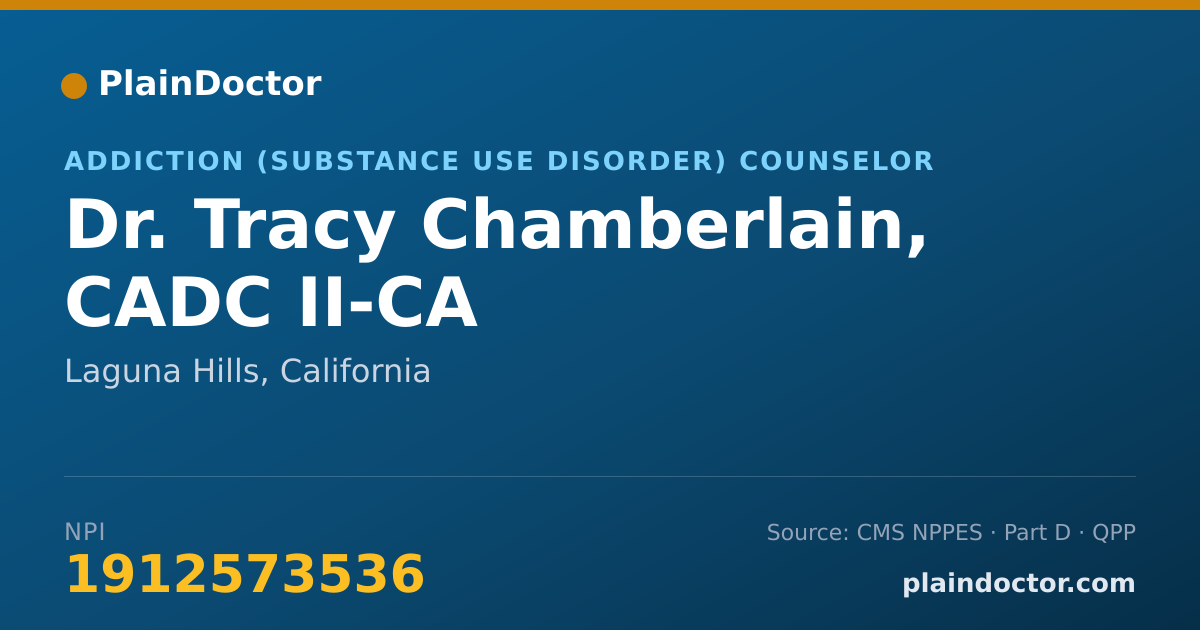 Shareable card for Tracy Chamberlain, CADC II-CA - Addiction (Substance Use Disorder) Counselor, Laguna Hills, CA