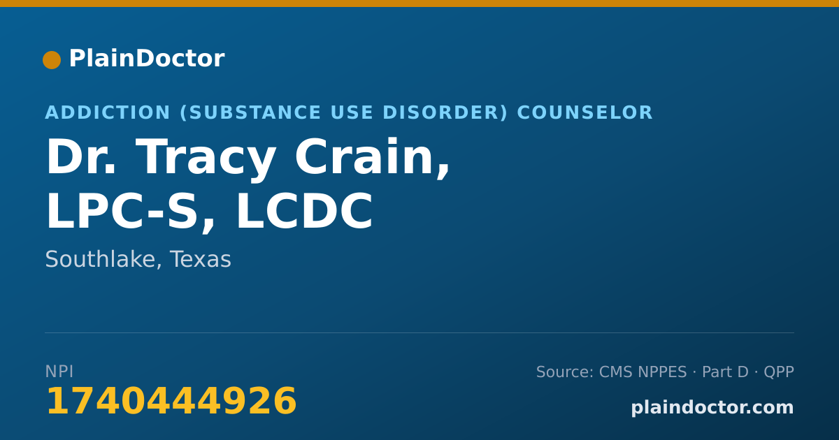 Shareable card for Tracy Crain, LPC-S, LCDC - Addiction (Substance Use Disorder) Counselor, Southlake, TX