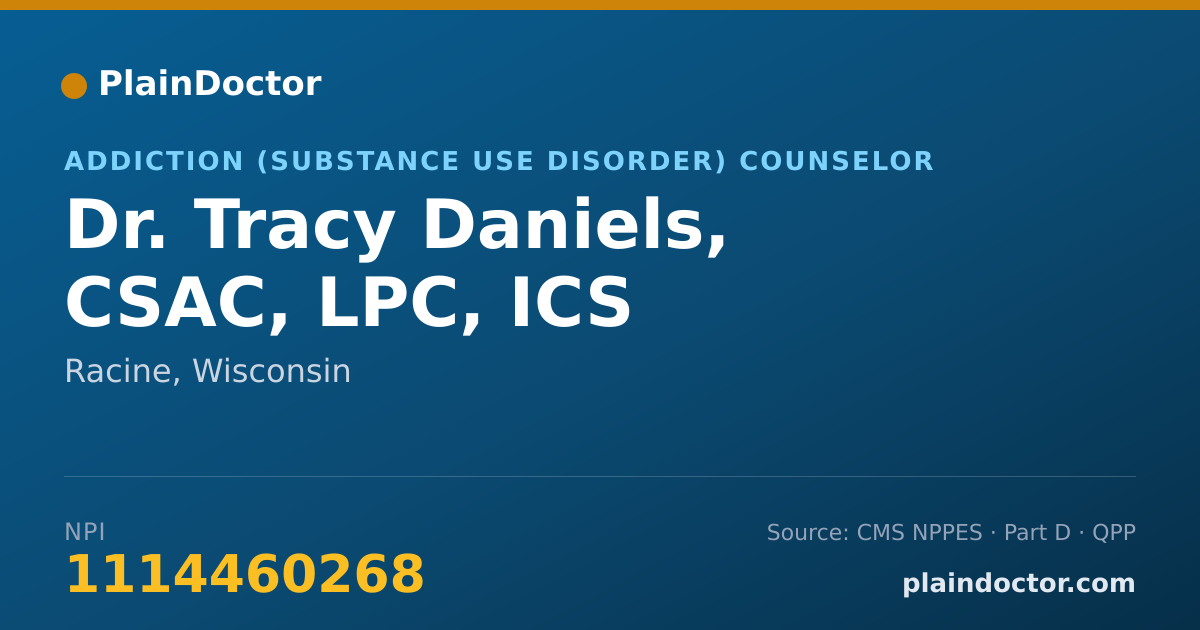 Shareable card for Tracy Daniels, CSAC, LPC, ICS - Addiction (Substance Use Disorder) Counselor, Racine, WI