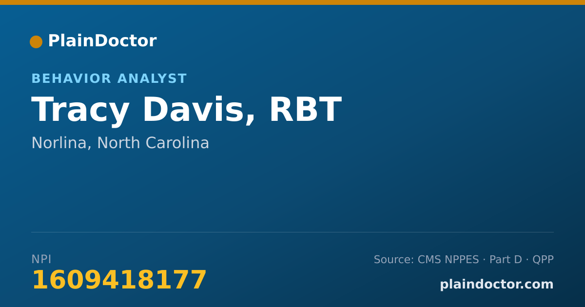 Shareable card for Tracy Davis, RBT - Behavior Analyst, Norlina, NC