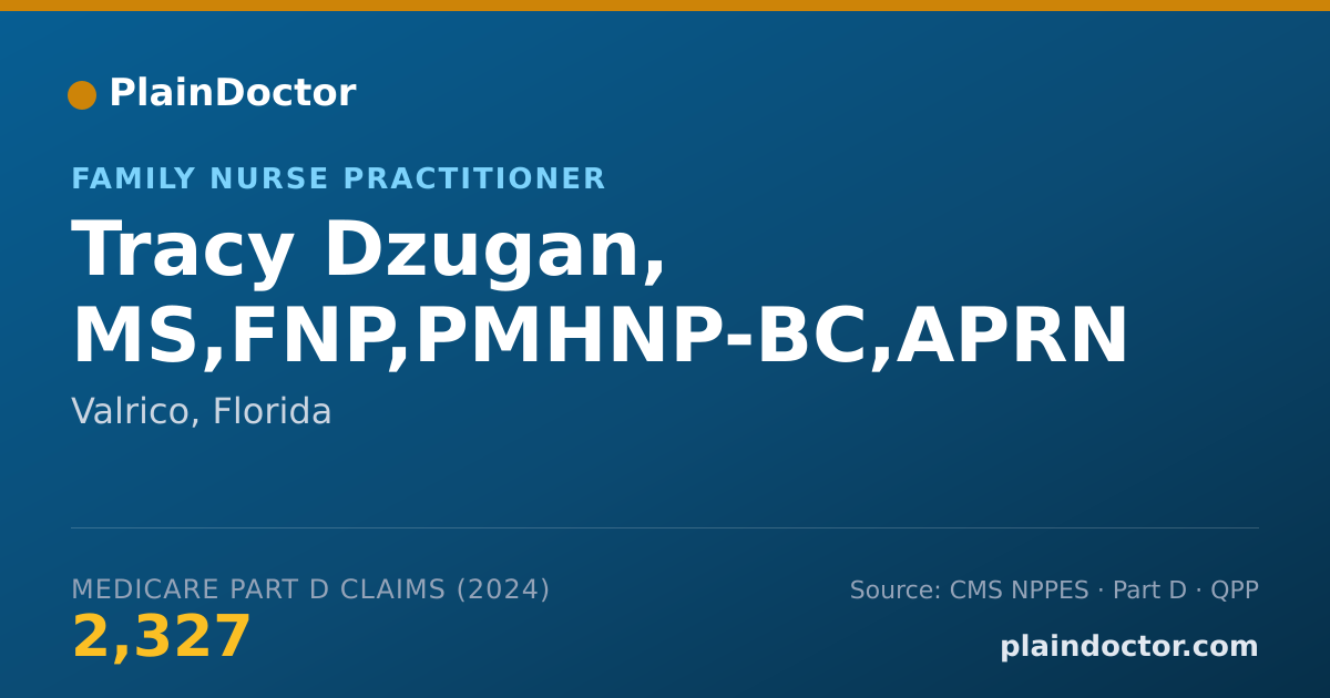 Shareable card for Tracy Dzugan, MS,FNP,PMHNP-BC,APRN - Psychiatric/Mental Health Nurse Practitioner, Valrico, FL