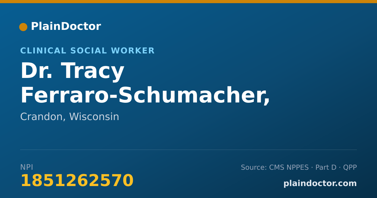 Shareable card for Tracy Ferraro-Schumacher, MSW - Clinical Social Worker, Crandon, WI