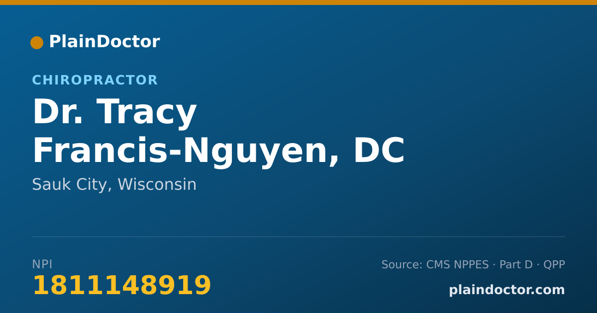 Shareable card for Tracy Francis-Nguyen, DC - Chiropractor, Sauk City, WI
