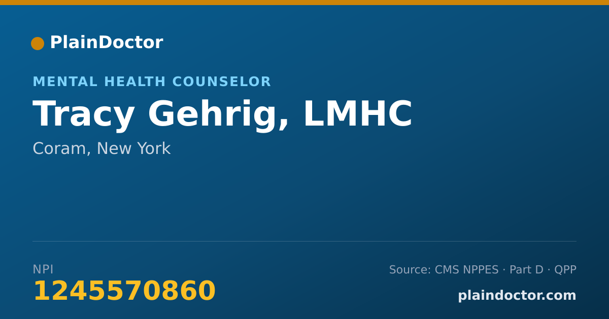 Shareable card for Tracy Gehrig, LMHC - Mental Health Counselor, Coram, NY
