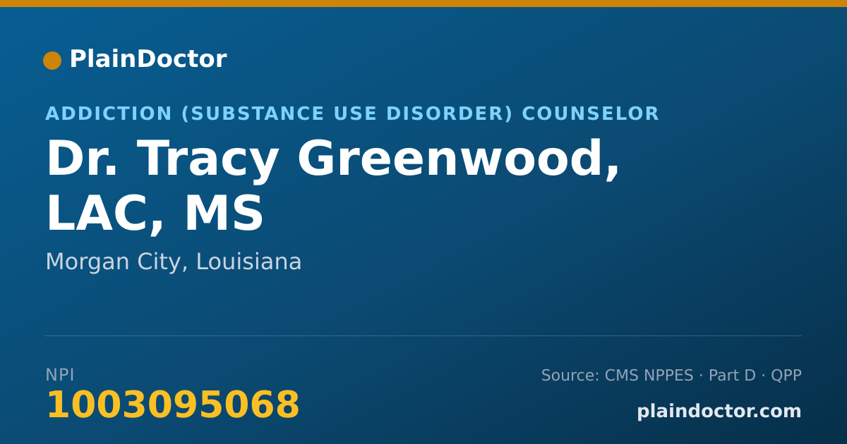 Shareable card for Tracy Greenwood, LAC, MS - Addiction (Substance Use Disorder) Counselor, Morgan City, LA