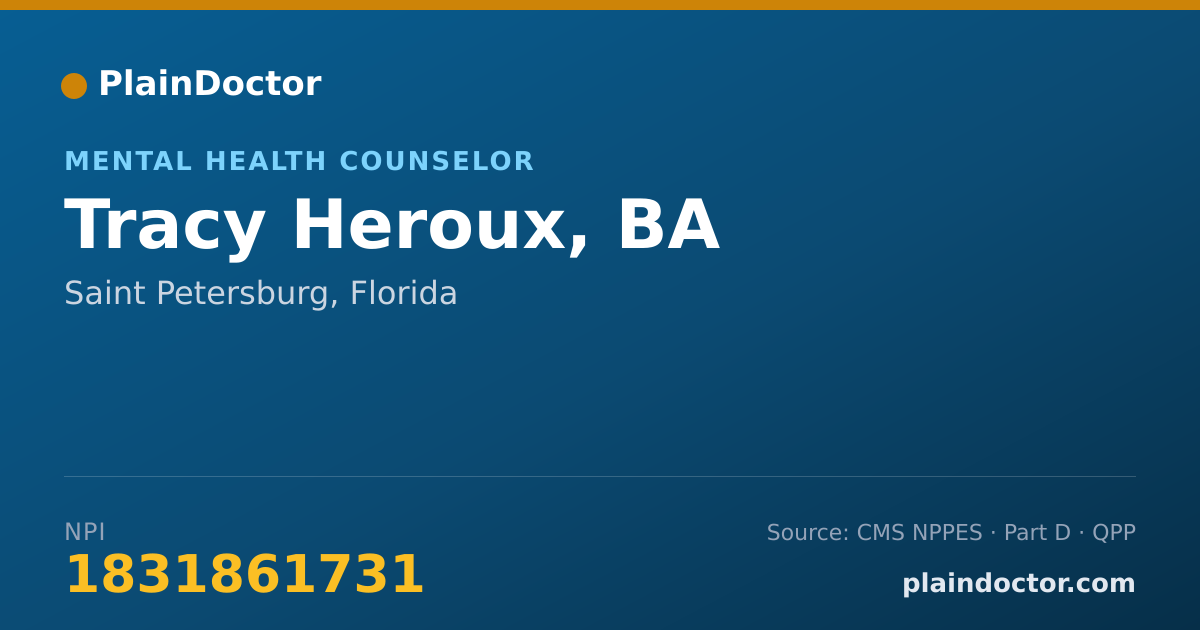 Shareable card for Tracy Heroux, BA - Mental Health Counselor, Saint Petersburg, FL