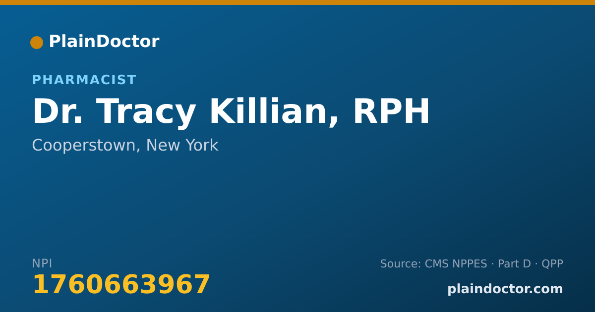 Shareable card for Tracy Killian, RPH - Pharmacist, Cooperstown, NY