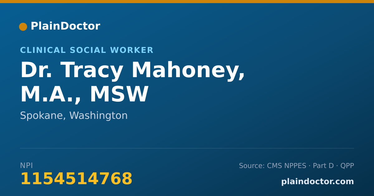 Shareable card for Tracy Mahoney, M.A., MSW - Clinical Social Worker, Spokane, WA