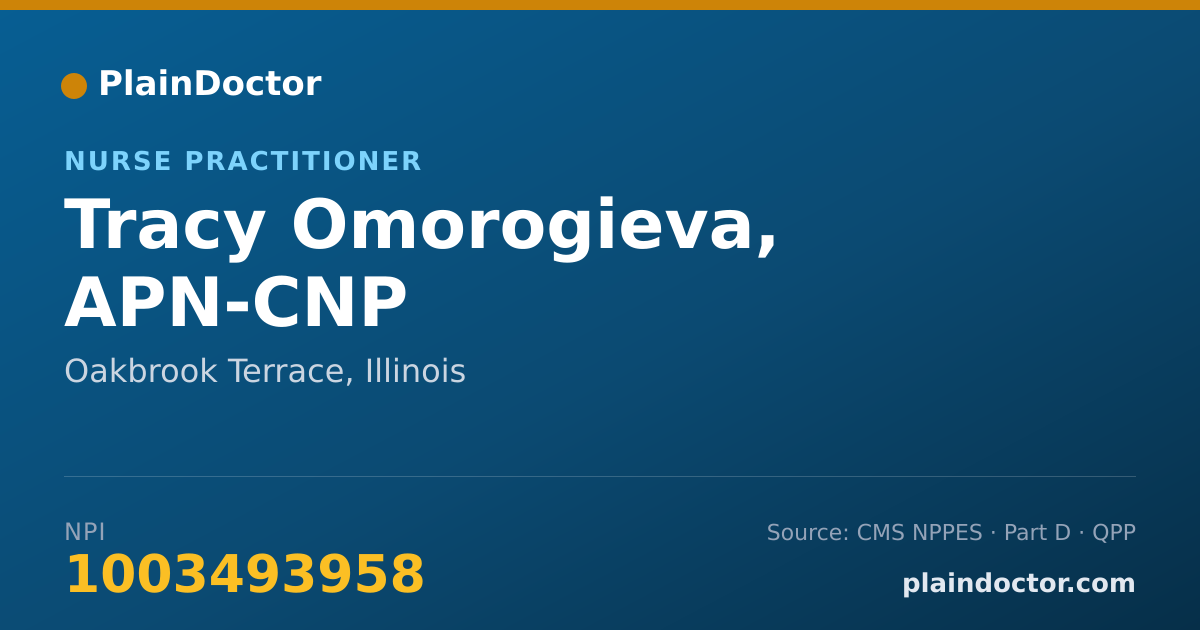 Shareable card for Tracy Omorogieva, APN-CNP - Family Nurse Practitioner, Oakbrook Terrace, IL